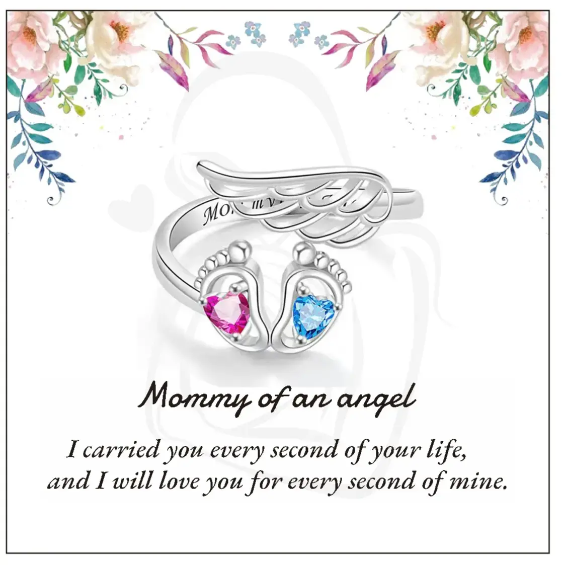 Adjustable Sterling Silver Mommy of an Angel Stacking Ring - Personalized Promise Engagement Gift for Mom, Engagement Rings