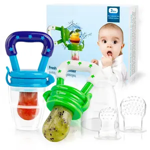 Baby Fruit Feeder/Food Feeder Pacifier for Babies (2 Pack) - Mesh Teethers for Babies, Infant Teething Toy in Appetite Stimulating Colors, Bonus Includes 3 Sizes Silicone Pouches