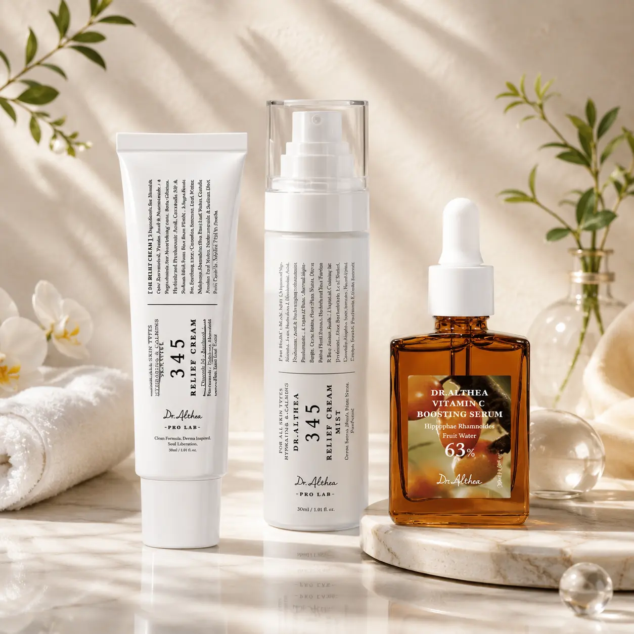 Daily Facial Skincare Set, Hydrating Face Cream, Calming Face Mist and Vitamin C Facial Serum, Gentle Basic Skin Care Kit for Everyday Facial Maintenance