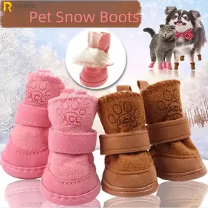 Pet Snow Boots Thickened Plush Warm Cotton Non-slip Shoes Small big Dog Sports Shoes Supplies Anti Fouling Won't Fall Off 4pcs/1set Kitten Shoes