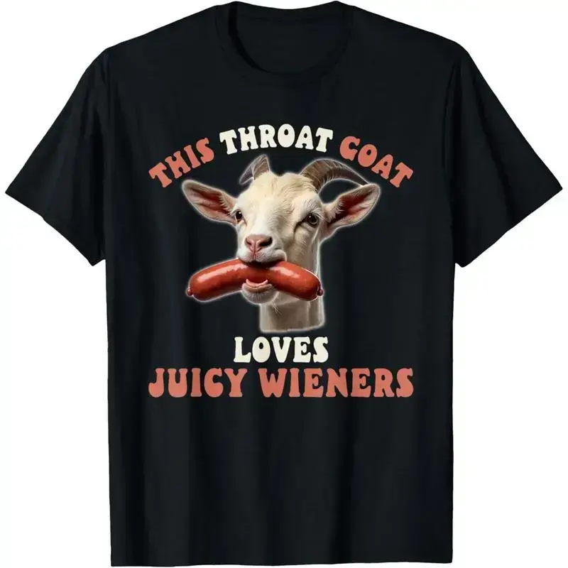 Men's Funny Throat Goat Graphic Tee, Short-Sleeve Streetwear Tops with Juicy Wieners Print, Inappropriate Adult T-Shirt pxt01