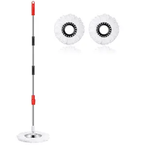 Spin mop and 2 Microfiber Mop Replacement Heads, 61" Stainless Steel Adjustable Handle for Floor Cleaning