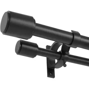 Double Curtain Rods for Windows 36-72 Inches, Matte Black Adjustable Telescoping Dual Curtain Rod with Cap Finials, 1 Inch Front 5/8 Inch Diameter Back Double Drapery Rod Black