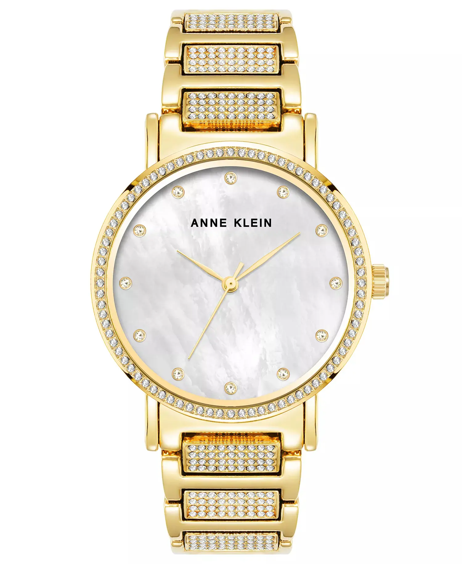 Anne Klein Women's Classic Gold Wrist Watch - Elegant Quartz Bracelet Timepiece, White Mother-of-Pearl Dial with Crystal Bezel, Daily Wear Accessory, Women's Bracelet, AK-4004MPGB (Watches for Women), Daily Wear Watch