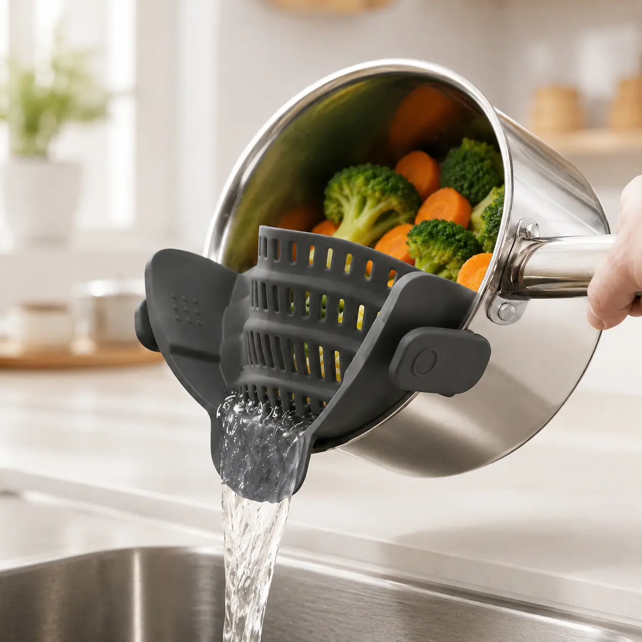 Flexible Clip-On Silicone Kitchen Sink Strainer - Multi-Functional Removable Vegetable Colander, Dishwasher-Safe Compact Kitchen Utensil, Space-Saving Hanging Home Supply Essential
