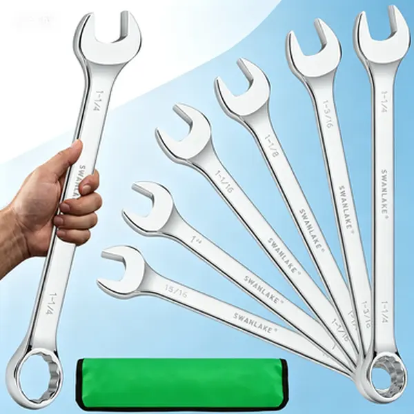 Heavy Duty Large Wrench Set, 6-Piece 15/16", 1", 1-1/16", 1-1/8", 1-3/16", 1-1/4" Long Big Box End Wrenches, 12 Point Combination Wrenches with Rolling Pouch, Reusable Storage Tool Kit, Durable Professional Wrench Set for Automotive and Mechanical Applica