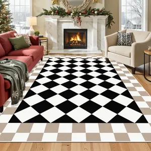 Modern Checkered Living Room Carpet, Washable Non-Slip Soft Comfortable Bedroom Area Rug, Christmas Home Decor Gift for Dining Office Sofa Tea Table