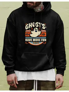 Men's Oversized Gothic Punk Hoodie with Ghosts & Print - Retro Vintage Streetwear Sweatshirt for Halloween Costume or Casual Wear, PLUS SIZE, Plus Size Sweatshirts For Men, Hoodies For Men Plus Size, Oversized Hoodie For Men Fabric Menswear