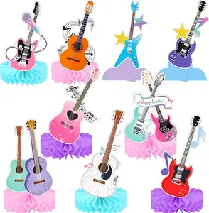 12Pcs Guitar Party Honeycomb Centerpieces Guitar Party Centerpieces for Table Music Birthday Party Decorations for Girls Rock Guitar Party Baby Shower Supplies