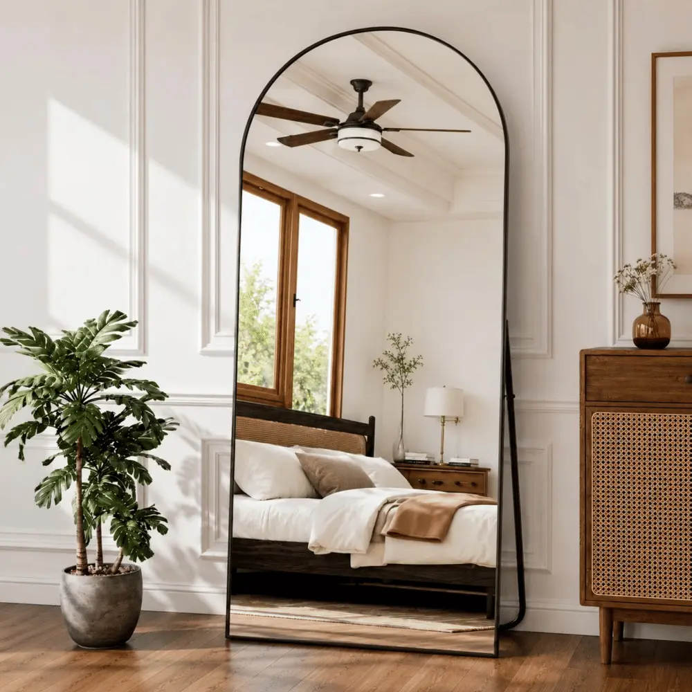 71" x 30.2" Arched Large Full Length Mirror Wall Mounted Floor Mirror with Stand, Black