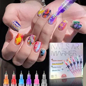 12 Colors 3D Nail Art Pen Set, 2-In-1 Graffiti and Polish Tool, Smooth Brush for Beginners, DIY Nail Art Decoration Kit