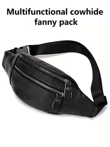 Men's Genuine Leather Waist Bag, First Layer Cowhide Multi-Functional Chest Pack, Vintage Crossbody Bag, Sports Active Fashion Phone Pouch, Outdoor