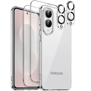 JETech 5 in 1 Case for Samsung Galaxy S25 Series with 2-Pack Each Tempered Glass Screen Protector and Camera Lens Protector, Non-Yellowing Slim Shockproof Bumper Phone Cover