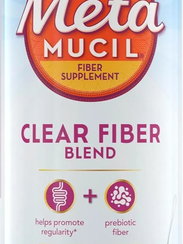 Metamucil Fiber Supplement, Unflavored Clear Mixing Powder, No Grit, No Sugar Added, Plant Based Prebiotic Fiber Supplement Blend for Daily Digestive Health, 75 teaspoons