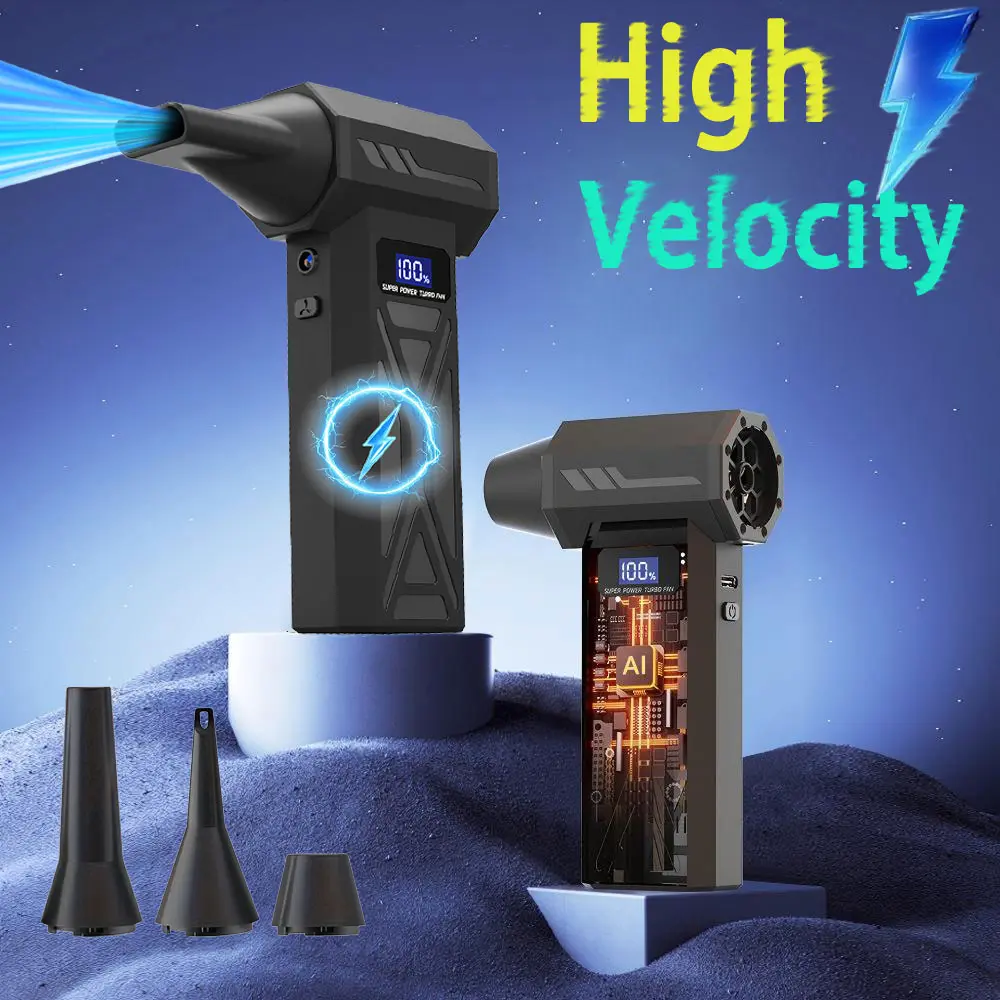 Nuokaiqi Wireless Jet Fan Power Tool Accessory - 4 Adjustable Wind Speed Settings, 5 Nozzle Attachments, High-Capacity Batteries, Compact but Strong Jet-Fan Power, Adjustable Airflow for Computer, Car Cleaning