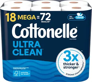 Ultra Clean Bathroom Toilet Tissue, 18 Mega Rolls (Equals 72 Regular Rolls) - Cleaning Sheets, Wipes, Packaging May Vary