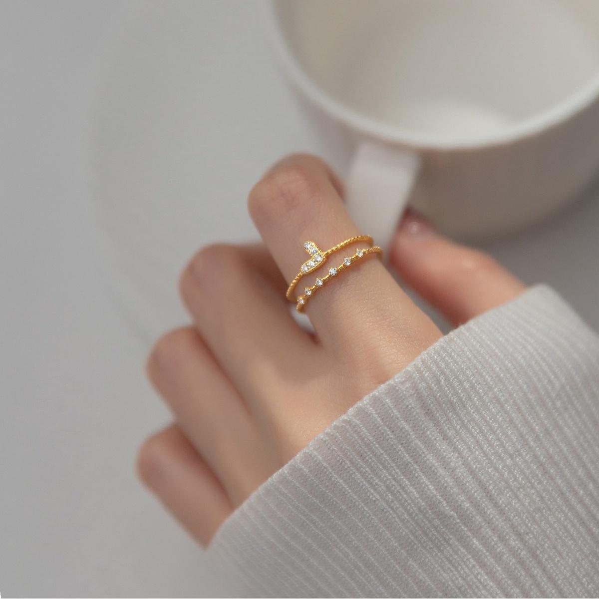 Minimalist Double Band Sparkle Open Ring, Sleek V-Shape Design Adjustable Ring, Elegant Feminine Everyday Wear Jewelry, Stackable Layering Accessory, Ideal Gift for Fashion Lovers