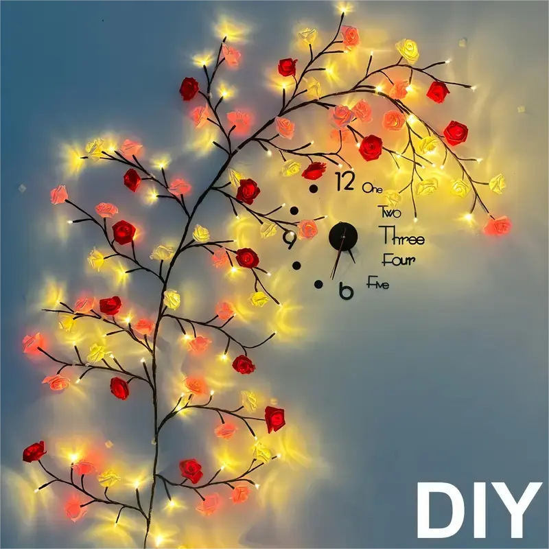 MICRENCY 96LED Branch Form Rose Flower Tree Vine String Lights - 5.9ft USB-Powered Romantic Glow Interior Decor for Valentine’s Day, 4 Seasons Occasions