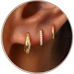 Small Sterling Silver Huggie Hoop Earrings Set for Women, Hypoallergenic 14K Gold Plated Hoops Stacks for Multiple Piercings, Dainty Cute Mini Lightweight Cartilage Studs Trendy Jewelry Gift