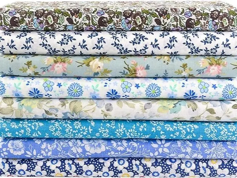 100% Cotton Craft Fabric -8 Pieces (20"x20"), Floral Cotton Fabric for Sewing, Bundle Squares Fabric, DIY Cloths Patchwork, Pre-Cut Quilting Fabric(Blue)