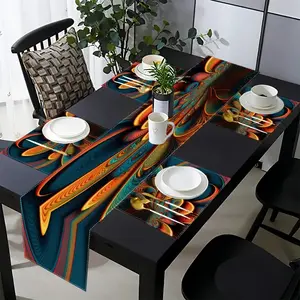 Colorful Geometric Abstract Table Runner Set, Elegant Dining Decor for Home Parties, Family Gatherings & Holidays, Heat-Resistant Kitchen & Living Room Mats