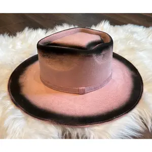 Pink Spade Top Burnt Embellished Rancher Hat