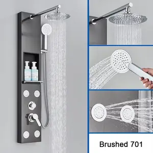 Brushed Nickel Shower Panel Column – Rain & Waterfall Shower Head, Massage Jets