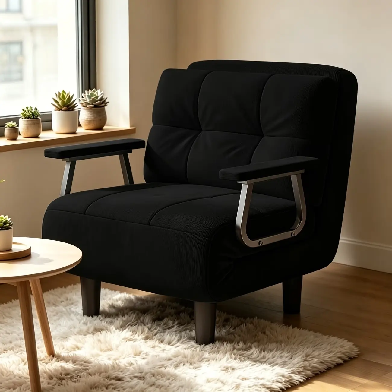 Corduroy 3-in-1 Convertible Folding Recliner Sleeper Chair Bed with Pillow - 5-Position Backrest, Sturdy Modern Single Home Leisure Chair, Indoor Sleeper for Bedroom Watch Party, 65x68x82 cm Small Space Apartment