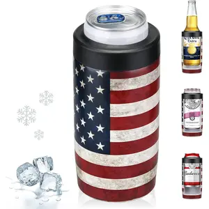 Slim Can Cooler, 4-in-1 Double Walled Stainless Steel Insulated  Can Holder, Works With All 12 Oz Cans,Bottles & As A Pint Cups -  Flag