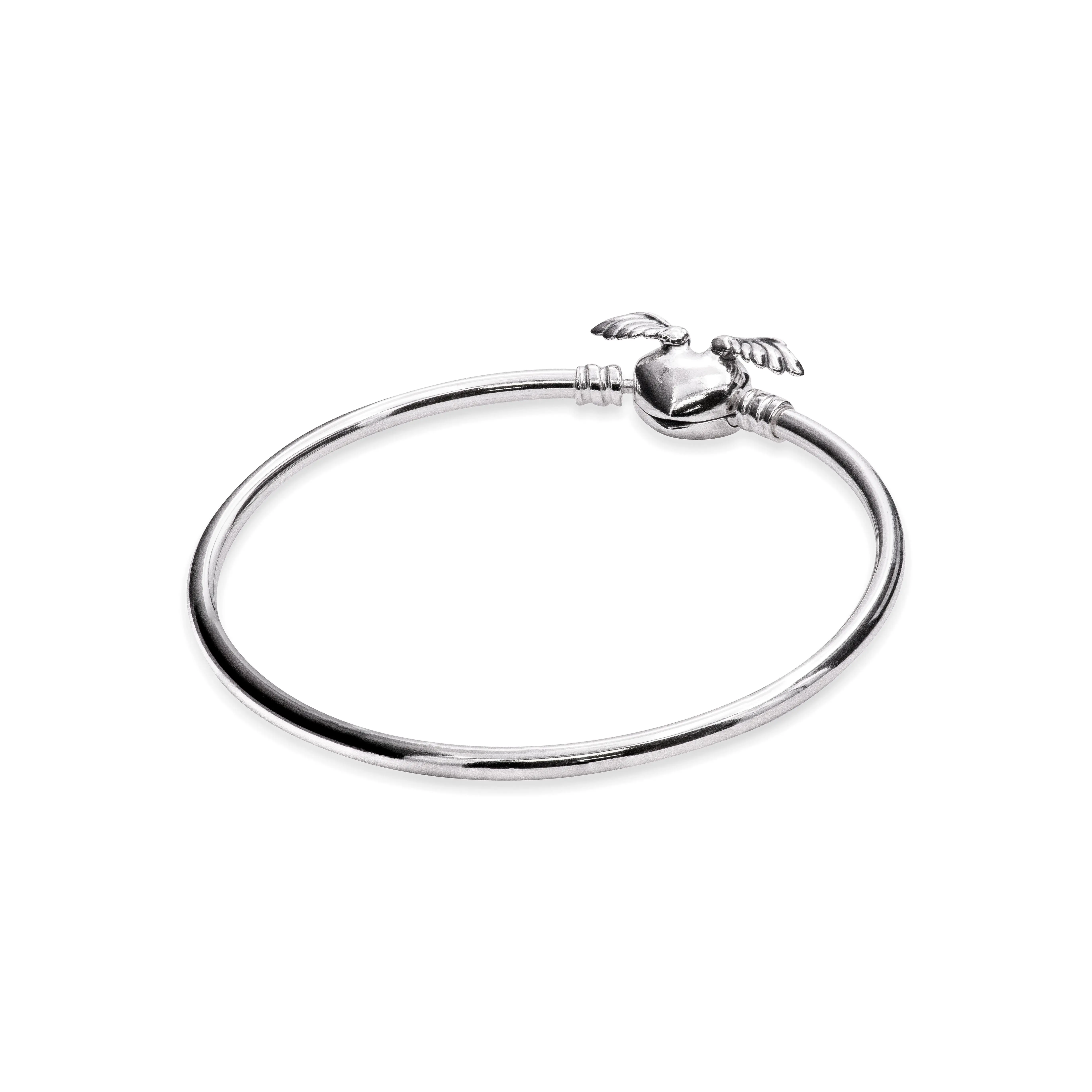 Pandora Moments Winged Heart Bangle, Moments Series Silver Bracelet with Engraved Text, Gift Ideas for Adults (599379C00-17), Heart Shaped Earrings, Engraving Of Always By Your Side, Family, Hand-Finished, Small Indented Heart