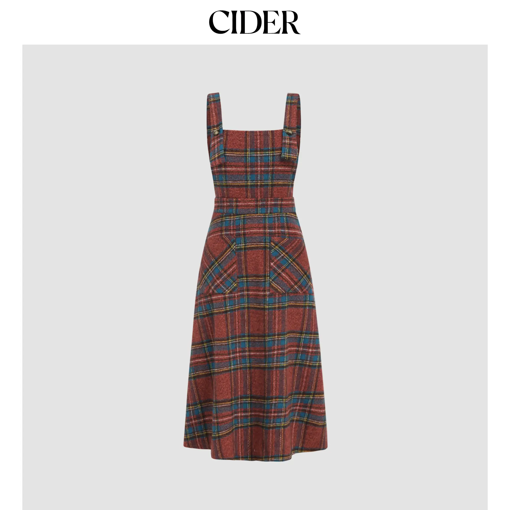 Cider [size 0-10] Gingham Buckle Pocket Ruffle Midi Dress