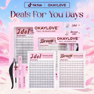 OKAYLOVE Idol | Brown Idol Lash Clusters Kit | D Curl Wispy Lash Extension Kit | Look Like Real Lashes DIY Eyelash at Home for Natural Makeup Girl Gifts #Summervibes DealsForYouDays