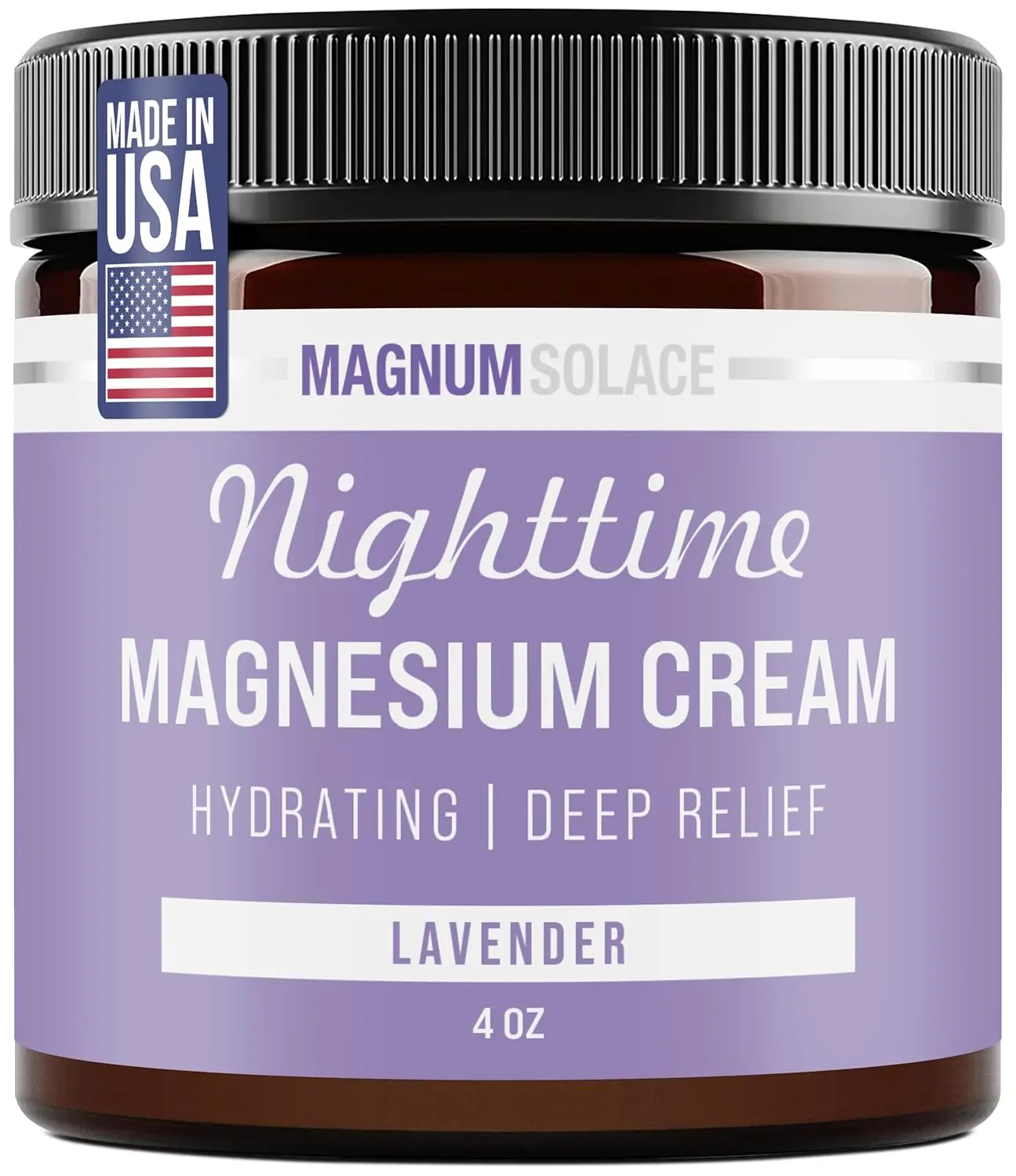 Magnum Solace Nighttime Lavender Magnesium Cream - 5oz Skincare Moisturizer, Apply at Night for Muscle Relief & Relaxation Aid