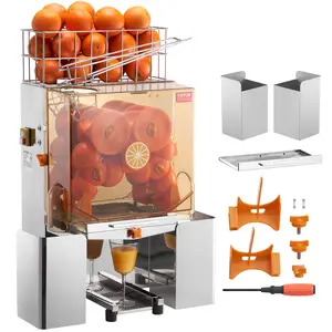 【Summervibes】VEVOR Commercial Orange Juicer Machine, 120W Automatic Juice Extractor, Stainless Steel Orange Squeezer for 20 Oranges Per Minute, with Pull-Out Filter Box, PC Cover, 2 Peel Collecting Buckets