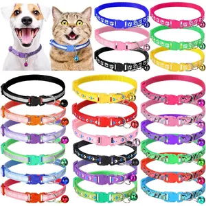 24 Pcs Puppy Collars with Bells for Litter Cat Soft Nylon Whelping Adjustable Reflective Kitten Collars for Newborn Pets Dogs Cats, Assorted Colors