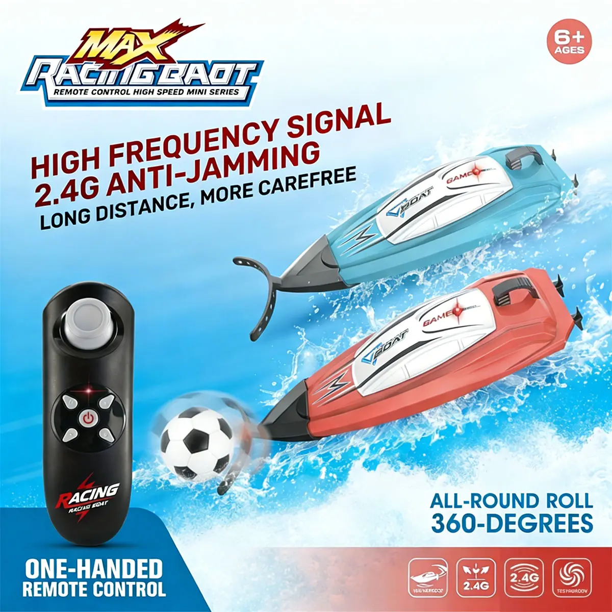 Water Soccer RC Boat – Waterproof Remote Control Boat for Pool & Lake Games | High-Speed 2.4GHz Anti-Interference, 360° Stunts | Fun for Kids & Adults Ages 6+ toy