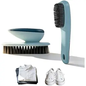 2-Piece Ergonomic Cleansing Shoe & Clothes Brush Set, Compact Heavy-Duty Stain Remover with Foam, Non-Slip Grip, Hanging Hole for Storage, Bathroom Tile Grout Scrubber (Comfortable Hand Cleaning Tool)