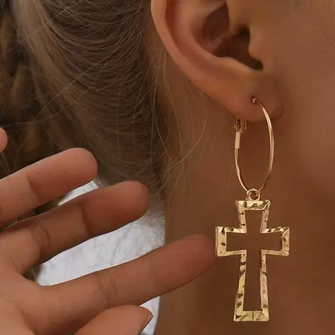 Women's Street Trend Cross Design Dangle Earrings, Lightweight Earring, 1 Pair Vintage Trendy Dangle Earrings, Chic Gorgeous Jewelry As Gift for Girlfriend, Unique Design Earrings, Dangly Earrings, Casual Trendy Jewelry