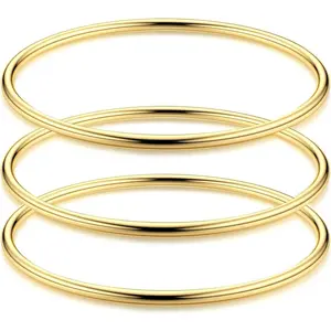 Cassieca Stainless Steel 3mm Bangles for Women Bangle Set Stackable Glossy Thin Round Bangle Bracelet Daily