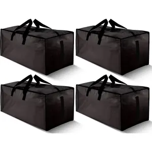 4-Pack Large Sturdy Moving Bags with Zipper and Handles - Waterproof - Heavy Duty Storage Bags Space-Saving Moving Storage Foldable Flat Replacement for Moving Boxes (Black)