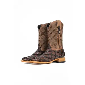 Bradley Pirarucu Square Toe Cowboy Boot - Brown