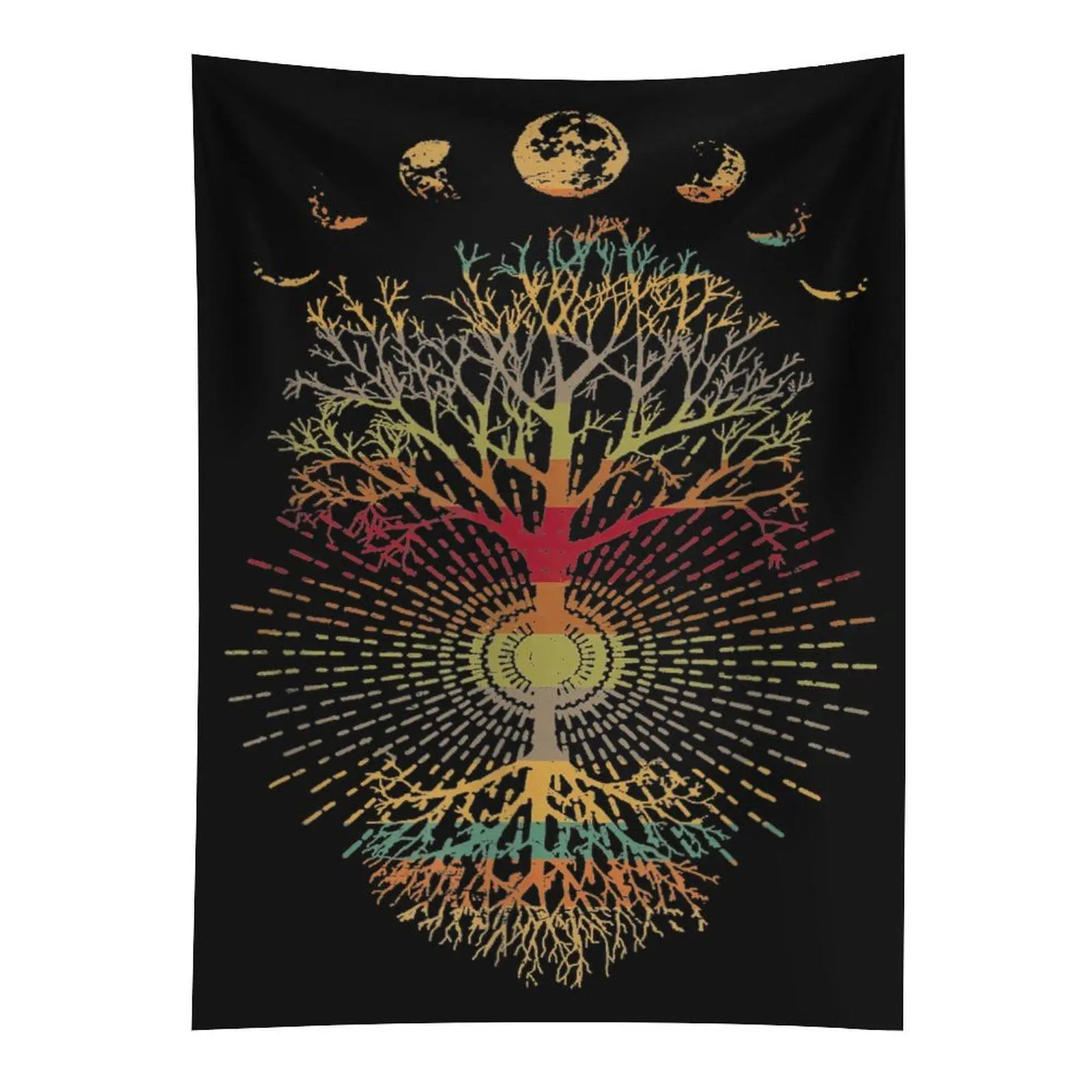 Moon Phases Tree of Life Wall Tapestry, Retro 60s 70s Vibe Wall Hanging, Boho Bedroom Decor