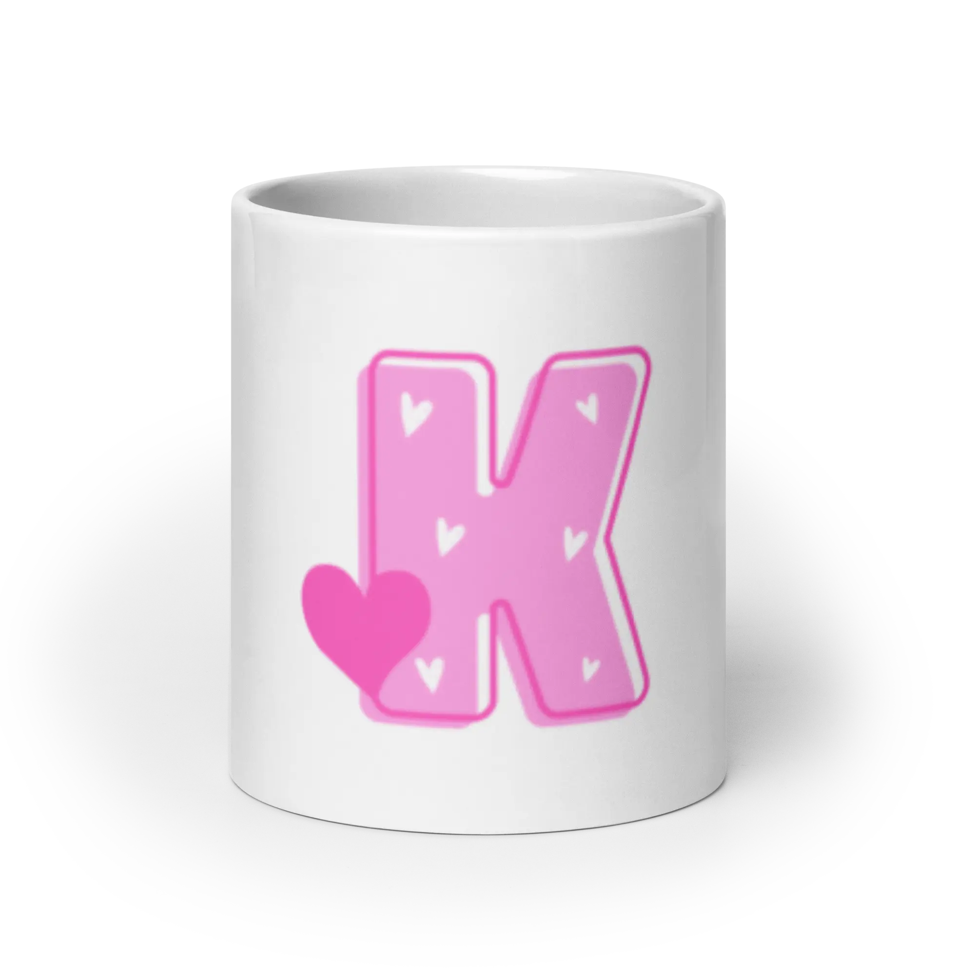 Lovely Pink 20 Oz Custom Letter Mug - Valentines Day Letter Coffee Tea Cup - Personalized Initial Customized Ceramic Mugs - Sturdy Printed Drinkware