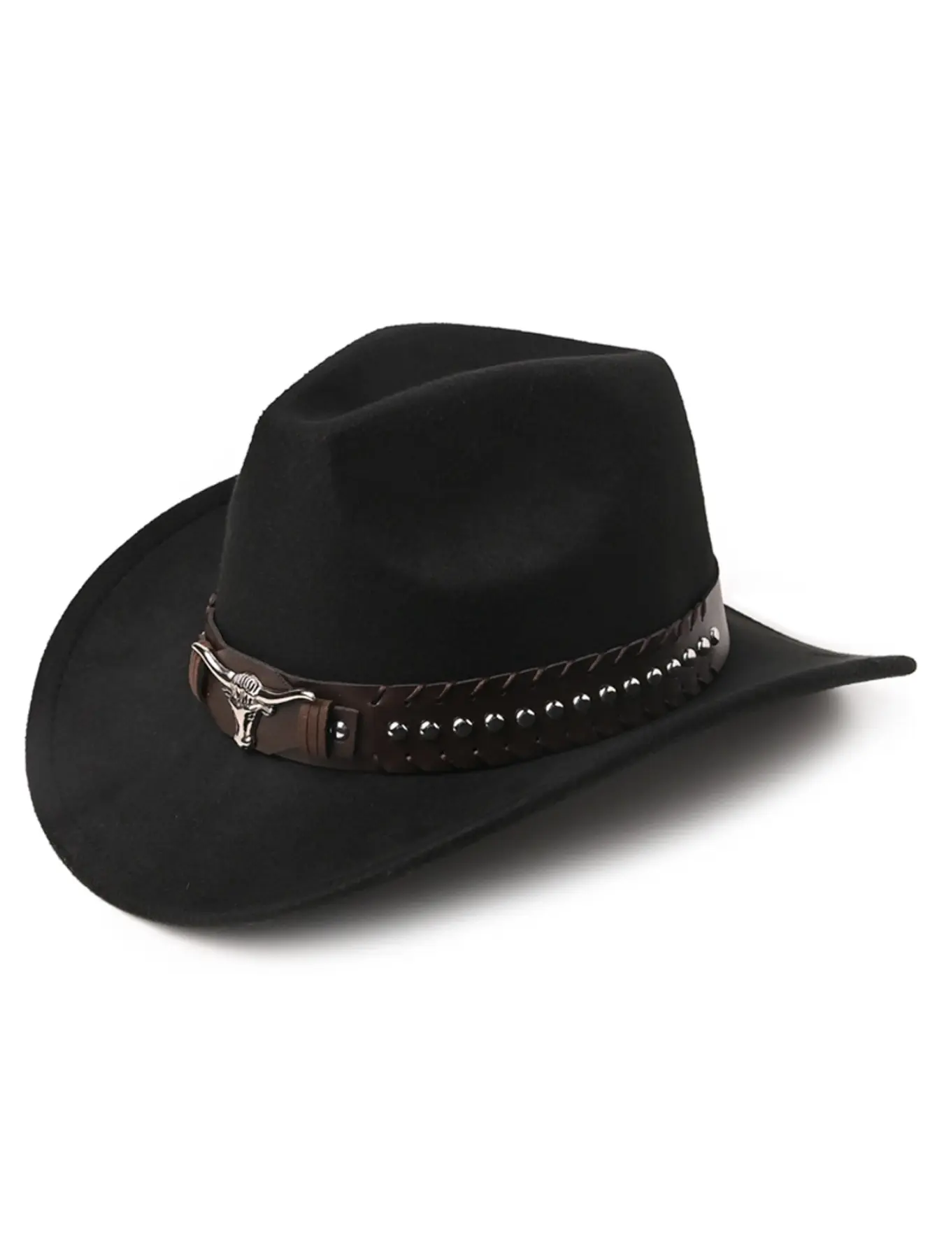 Western Cowboy Hat for Men and Women, Casual Slim-Fit Floppy Hat with Silver Color Skull Decoration, Outdoor Travel Accessory