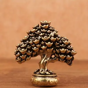 Retro Copper Wealth Tree Ornament, Feng Shui Ornaments, 1 set of imitation copper wealth tree, with a heavy texture, symbolizing wealth and good fortune, small, takes little space, suitable for desk decoration, tea table ornaments, Home Decor Ornaments