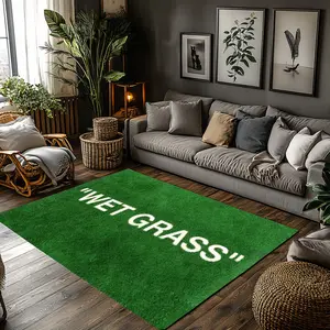 Streetwear Wet Grass Letter Green Grass Texture Crystal Velvet Decorative Area Rug Non‑Slip Fashion Living Room Rug Home Decor Rugs#WetGrassRug #StreetwearRug #GrassTextureRug #GreenLetterCarpet #CrystalVelvetRug
