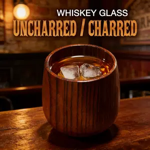 【Buy 1 Get 1 Free】Wooden Whiskey & BourbonTumbler Glass, Charred or Uncharred OldFashioned Drinkware, Unigue Bourbon Gifts forVen,Premium Drinkware for Whiskey LoversElegant Wooden Glassware for Home Bar,Perfect Gift for Specia Occasions