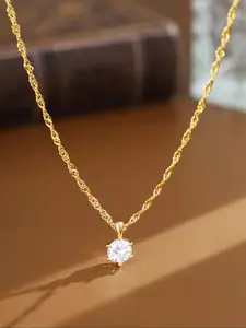 Women's Elegant Artificial Zircon Decorated Pendant Necklace, Exquisite Trendy Cubic Zirconia Pendant Necklace, Chic Jewelry As Gift for Girlfriend