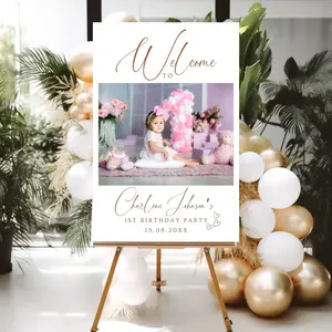 Editable Photo Birthday Welcome Sign Template, First Birthday Printable Minimalist Welcome Poster, Modern 1st Birthday