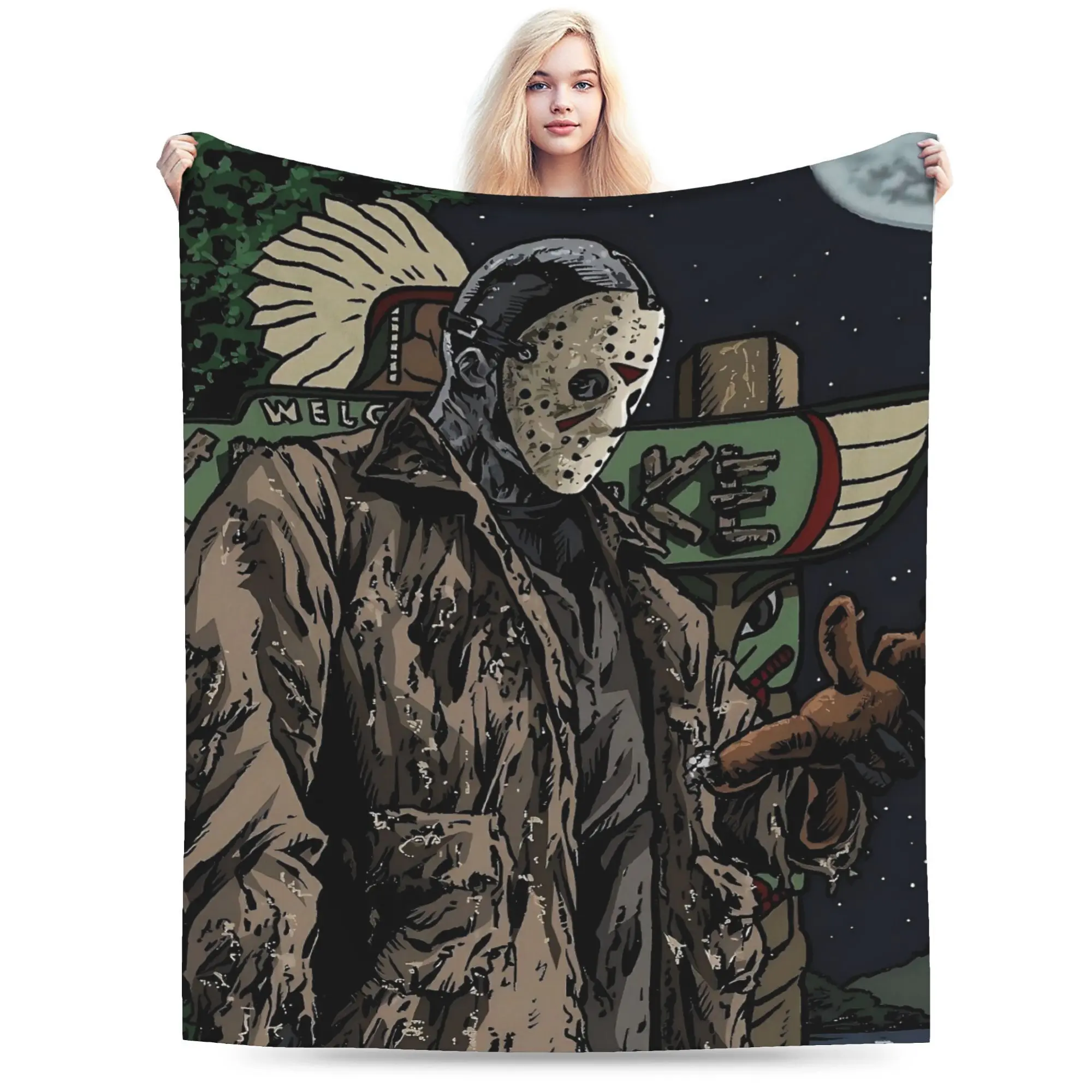 Jason Voorhees Themed Printed Flannel Cozy Blanket Throw - Soft, Lightweight, Wrinkle-Resistant, Breathable, Durable Bedding Linen for Sofa, Bed, Machine Washable